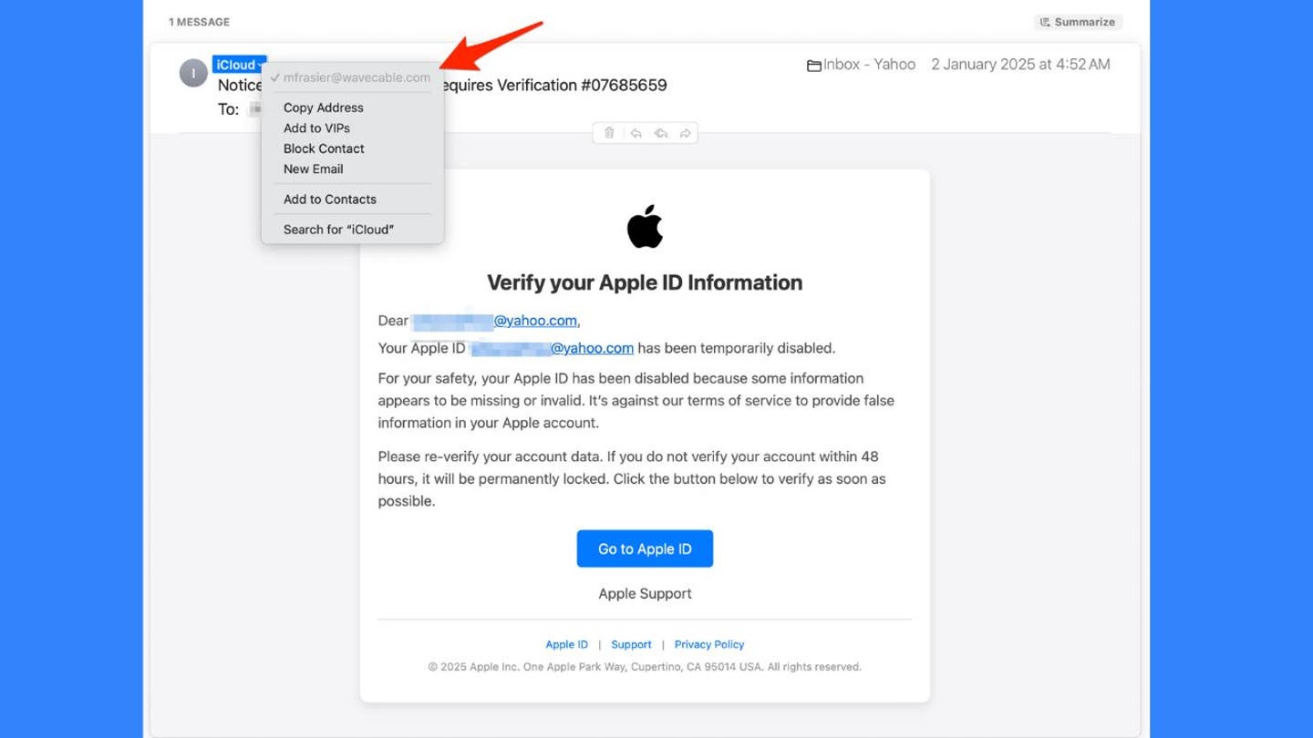 3 that apple id disabled message its a dangerous scam