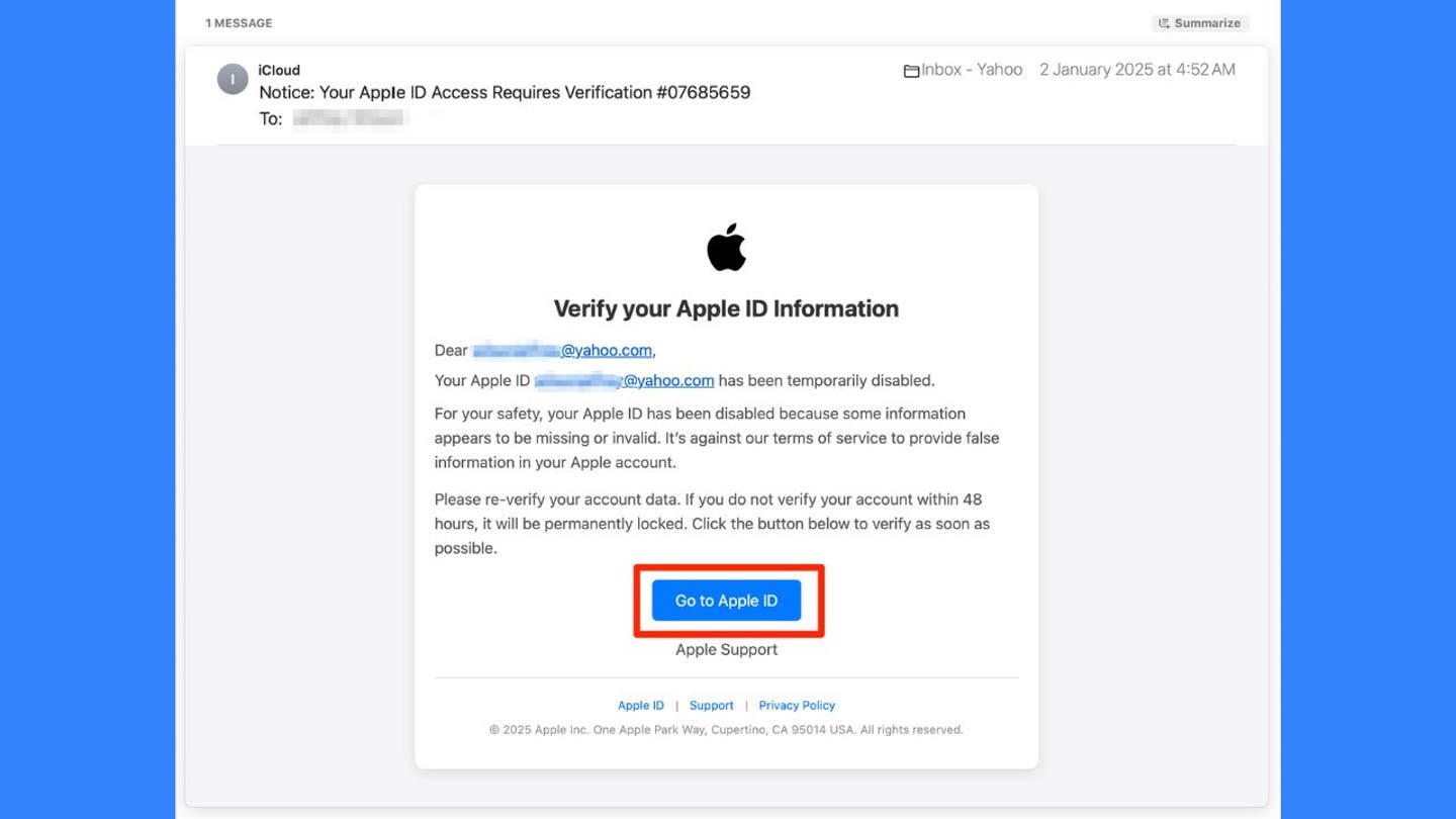 4 that apple id disabled message its a dangerous scam