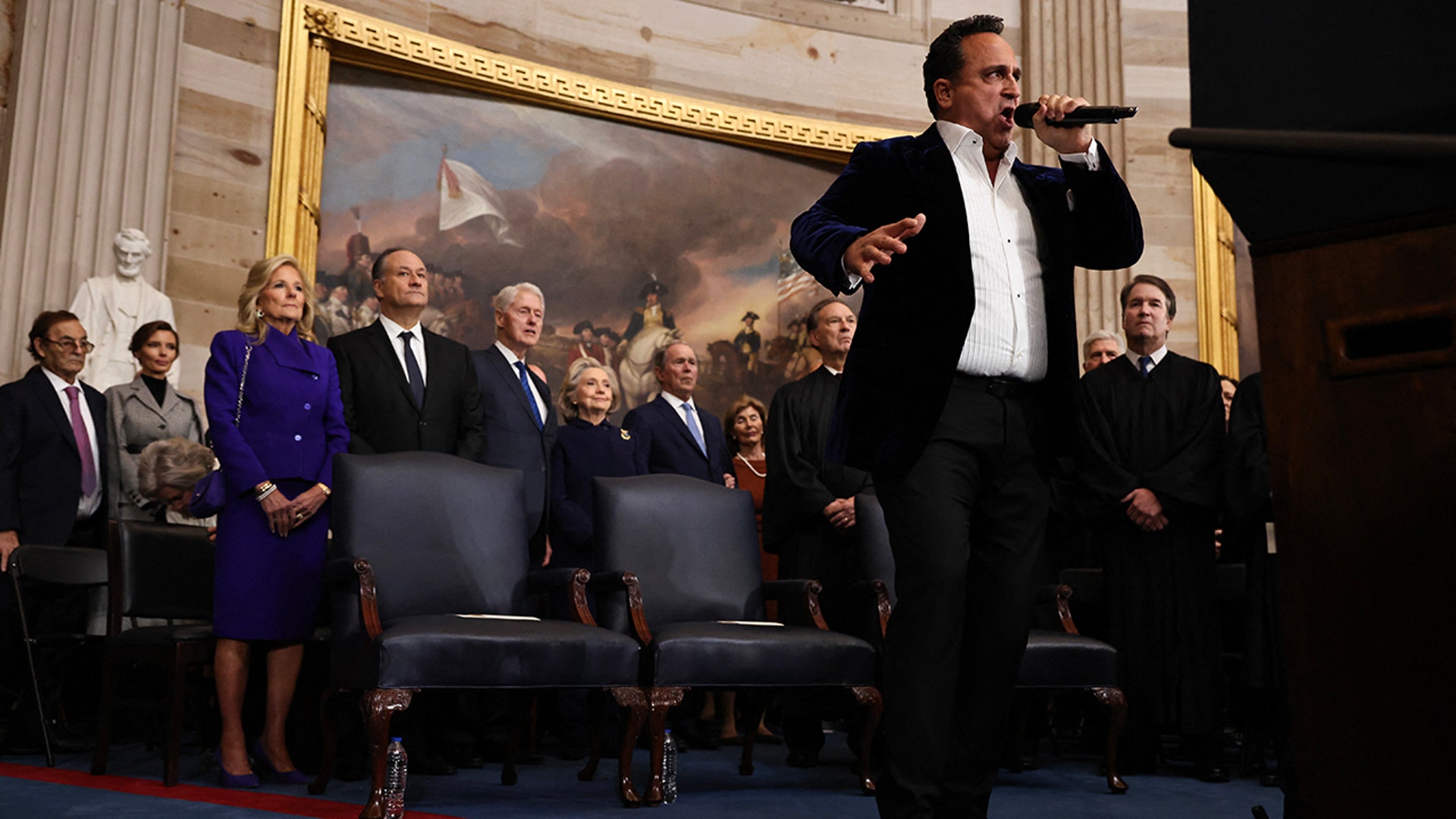 Opera singer Christopher Macchio sings passionately in front of politicians including Joe and Jill Biden during the inauguration