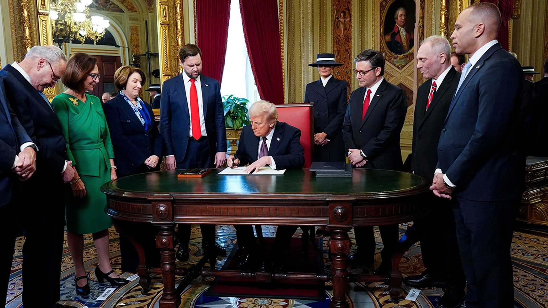 US President Donald Trump during a signing ceremony in the President's Room