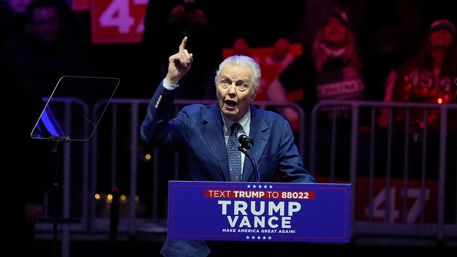 Jon Voight speaks at the rally to celebrate President-elect Donald Trump's rally ahead of Inauguration Day tomorrow