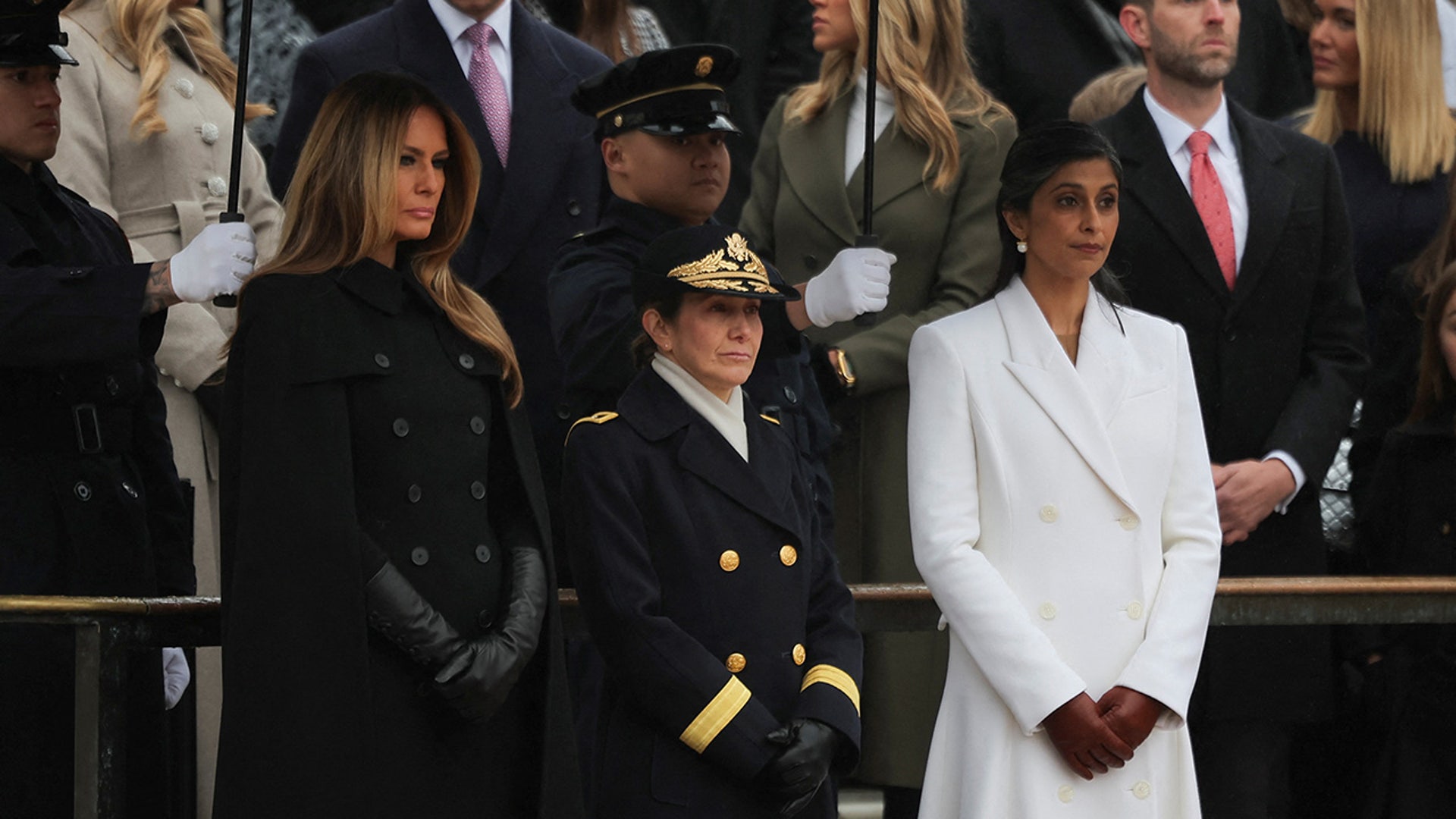 Melania Trump and Usha Vance attend a wreath laying ceremony at Arlington National Cemetery ahead of the Inauguration of President-elect Trump