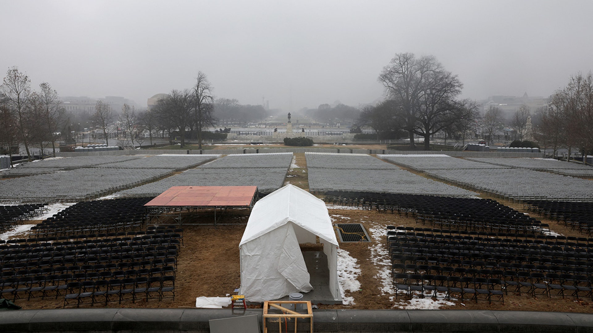 Chairs are placed in front of the U.S. Capitol a day before U.S. President-elect Donald Trump is scheduled to be inaugurated for a second term