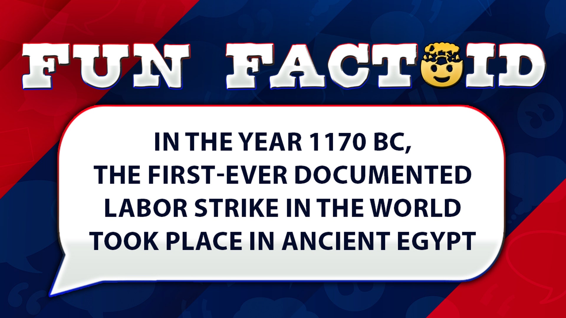 In the year 1170 BC, the first-ever documented labor strike in the world took place in ancient Egypt