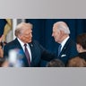 President Donald Trump speaks with President Joe Biden at his inauguration