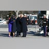 US President Donald Trump and First Lady Melania Trump participate in a departure ceremony for former President Joe Biden and former First Lady Jill Biden, before the Bidens board a helicopter outside the US Capitol