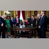 US President Donald Trump during a signing ceremony in the President's Room
