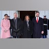 Vice President Kamala Harris and second gentleman Doug Emhoff, greet Vice President-elect JD Vance and his wife, Usha Vance upon their arrival at the White House