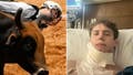 A fearless rodeo rider in Florida had a close brush with death when the bull he was riding gored him in the neck while being bucked off the beast&rsquo;s back. - Fox News