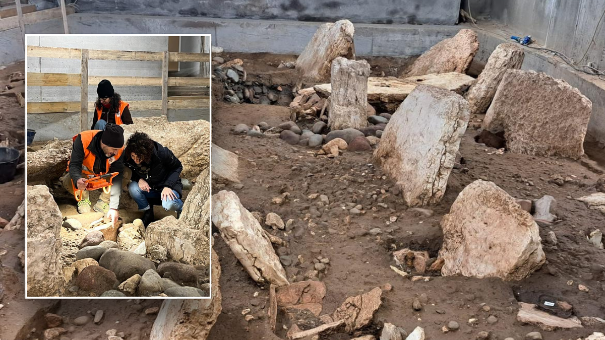 Split image of necropolis excavation