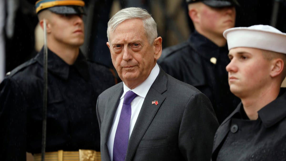U.S. Defense Secretary James Mattis waits to welcome Chinese Minister of National Defense Gen. Wei Fenghe to the Pentagon in Arlington, Virginia, U.S., November 9, 2018