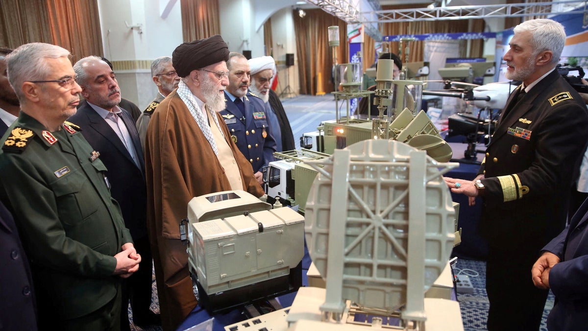 Iran's Supreme Leader Ayatollah Ali Khamenei visits the defense achievements exhibition in Tehran, Iran, February 12, 2025. (West Asia News Agency)/Handout via REUTERS.)