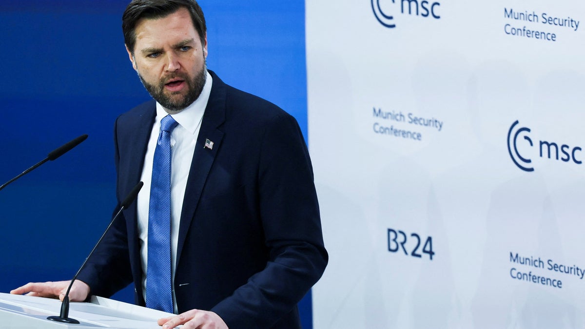 Vice President JD Vance gives a speech at the Munich Security Conference (MSC) in Munich, Germany on February 14, 2025. REUTERS/Leah Millis
