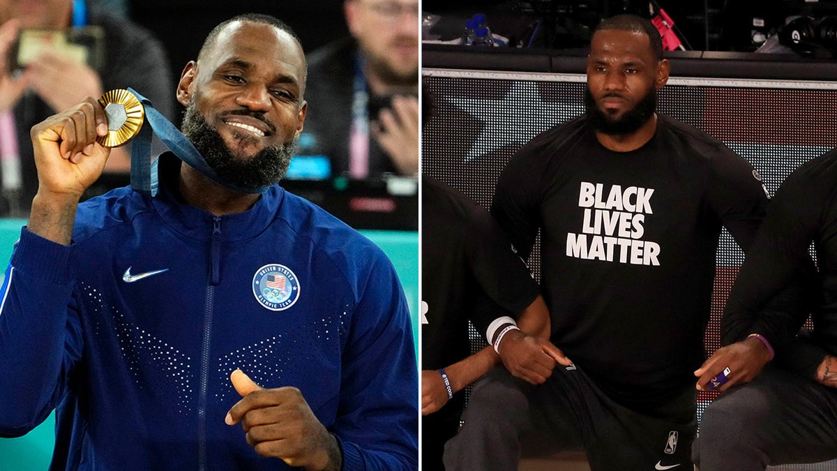 LeBron James with a medal and kicked for anthem