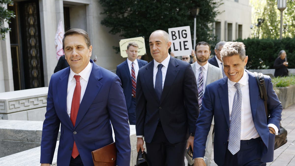 Former President Donald Trump’s attorneys (L-R) Todd Blanche, Emil Bove and John Lauro depart federal court after a hearing on Trump’s election interference case on September 5, 2024 in Washington, DC. This is the first hearing since the Supreme Court ruling on presidential immunity, ruling 6-3 that presidents have some level of immunity from prosecution when operating within their