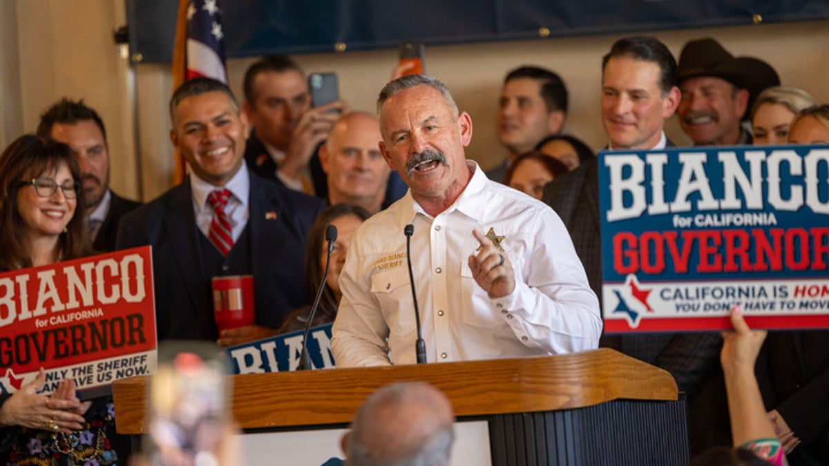 Riverside County Sheriff Chad Bianco announces his 2026 Republican campaign for governor in the race to succeed term-limited Gov. Gavin Newsom, in Riverside, California, on Feb. 17, 2025.