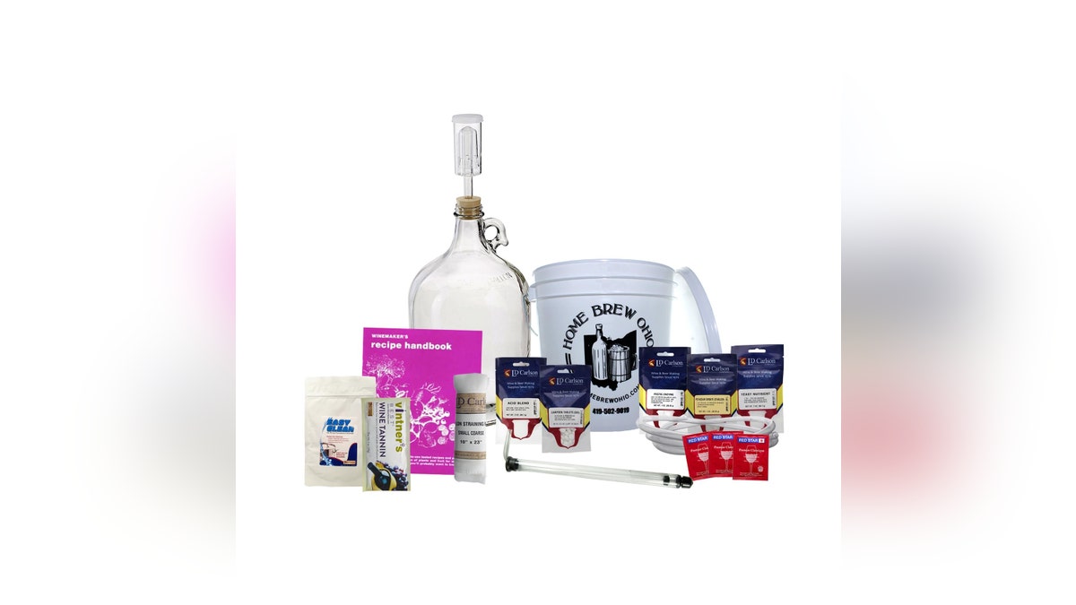 A kit with everything you need to make fruit wine.