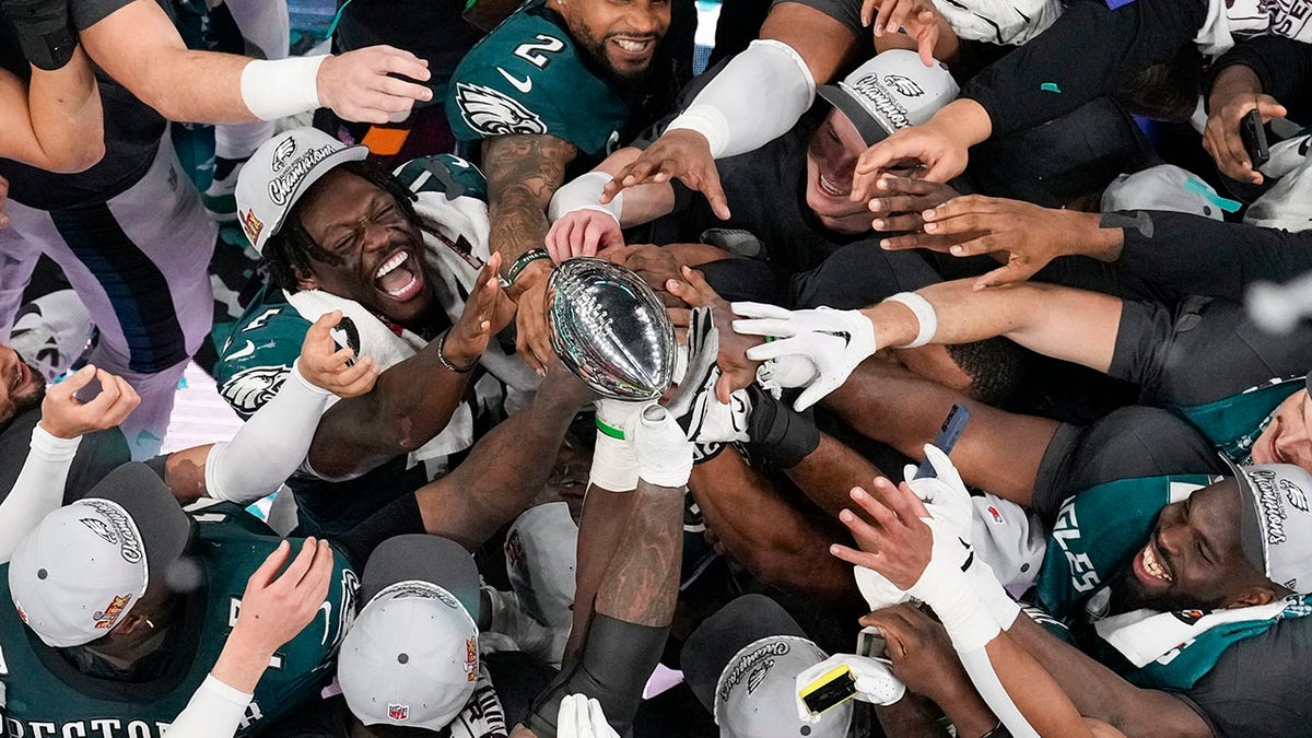 AJ Brown with the Lombardi Trophy