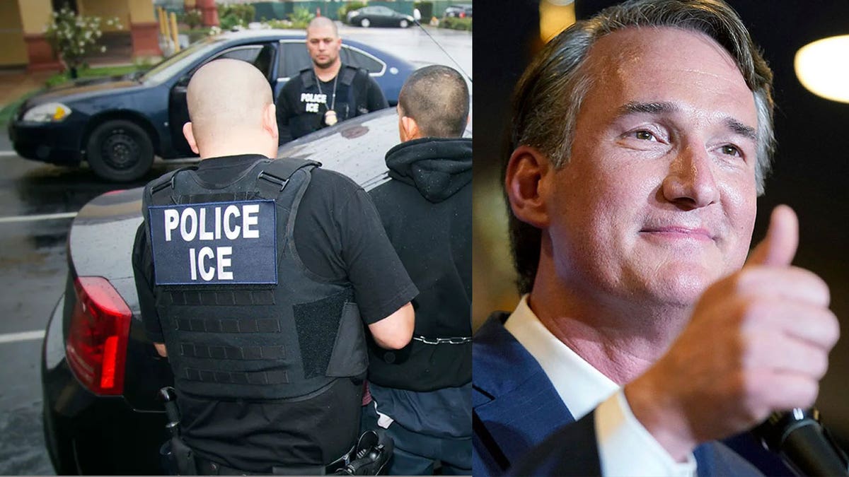 ICE agent arrest, left; right: Gov. Youngkin