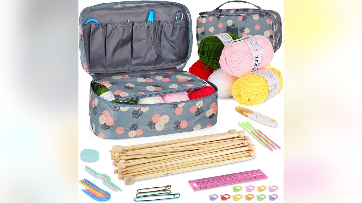 A set of interchangeable knitting needles offers versatility and convenience for various projects.