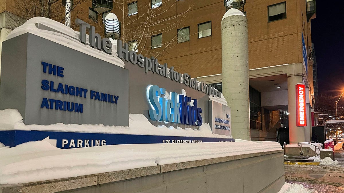 The front of a Toronto children's hospital where one plane crash victim was brought