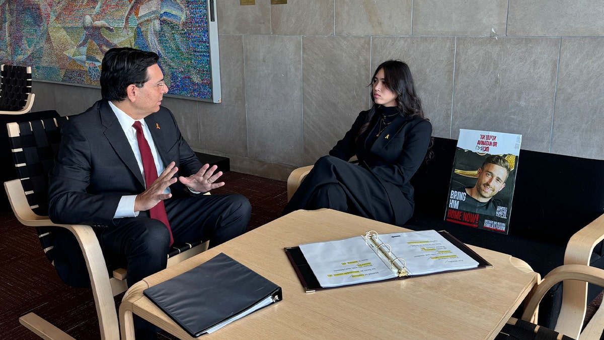 Israeli U.N. Ambassador Danny Danon and former Hamas hostage Noa Argamani