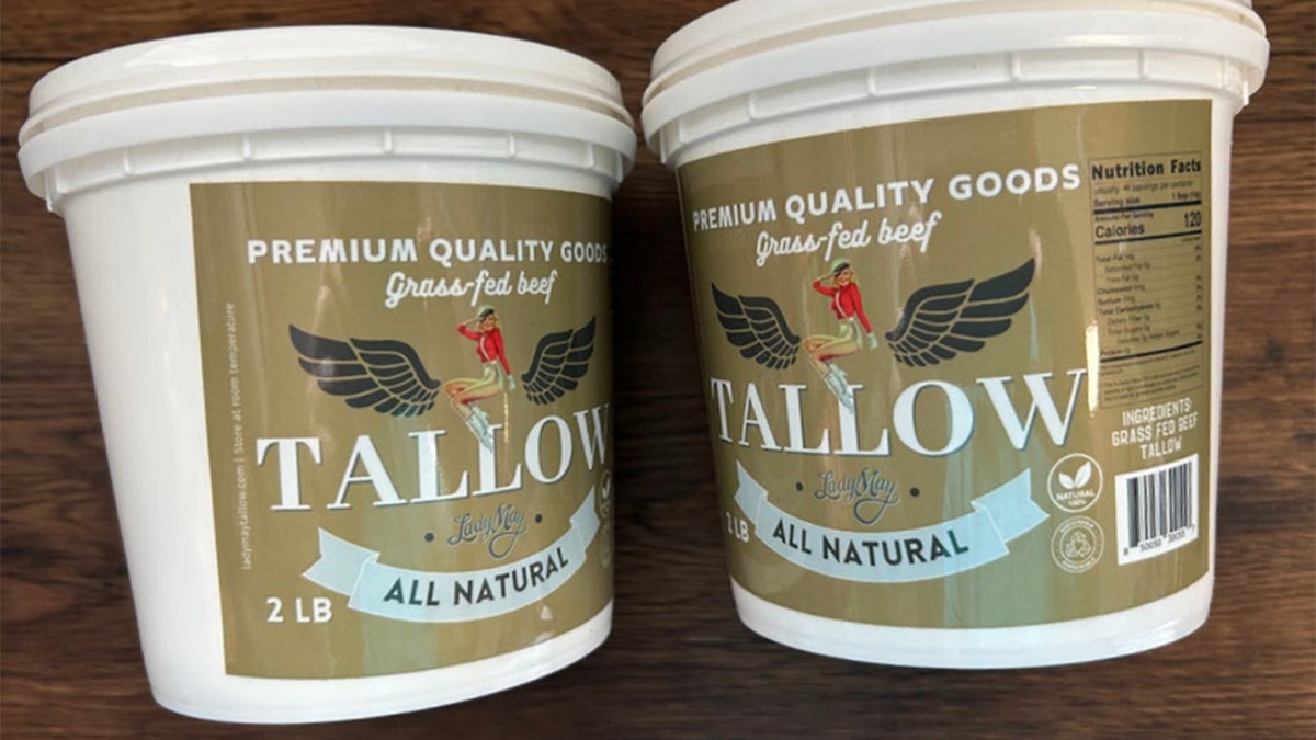 Buckets of beef tallow.