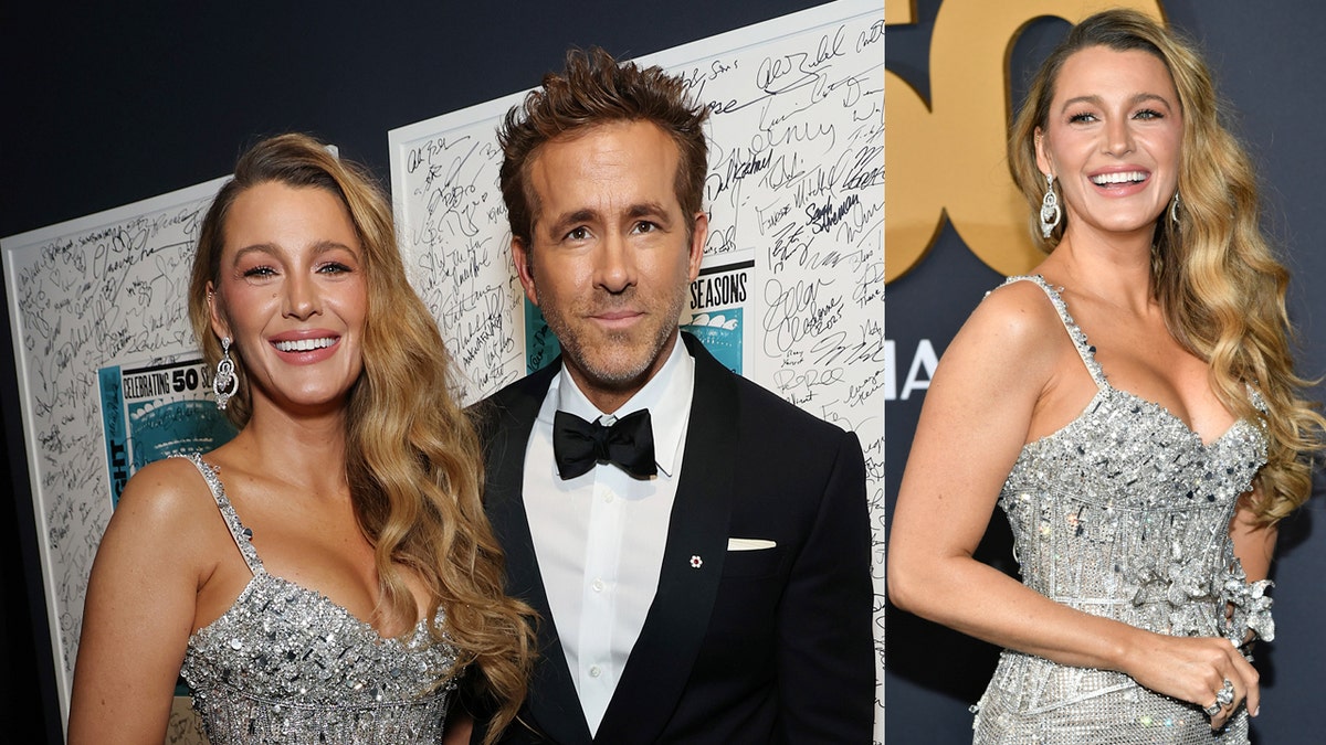 Blake Rocks Lively Sparkling Silver Dressed in Ryan Reynolds in SNL50