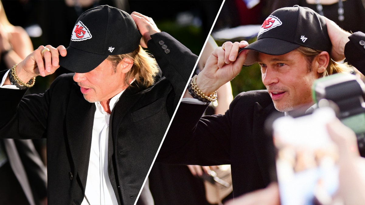 Brad Pitt wearing a Kansas City Chiefs hat at the SAG Awards in 2020.