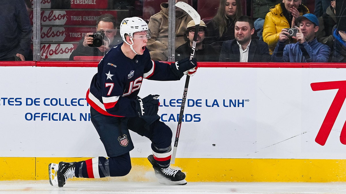 Brady Tkachuk celebrates