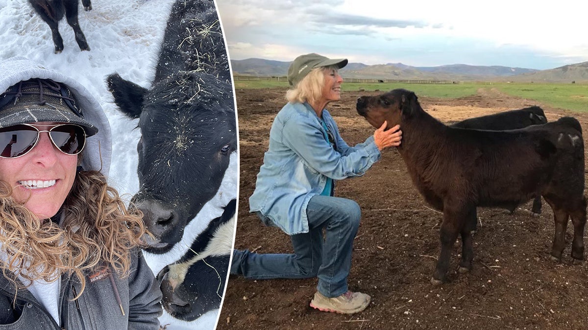 Caitlyn Taussig and her mother with their cows