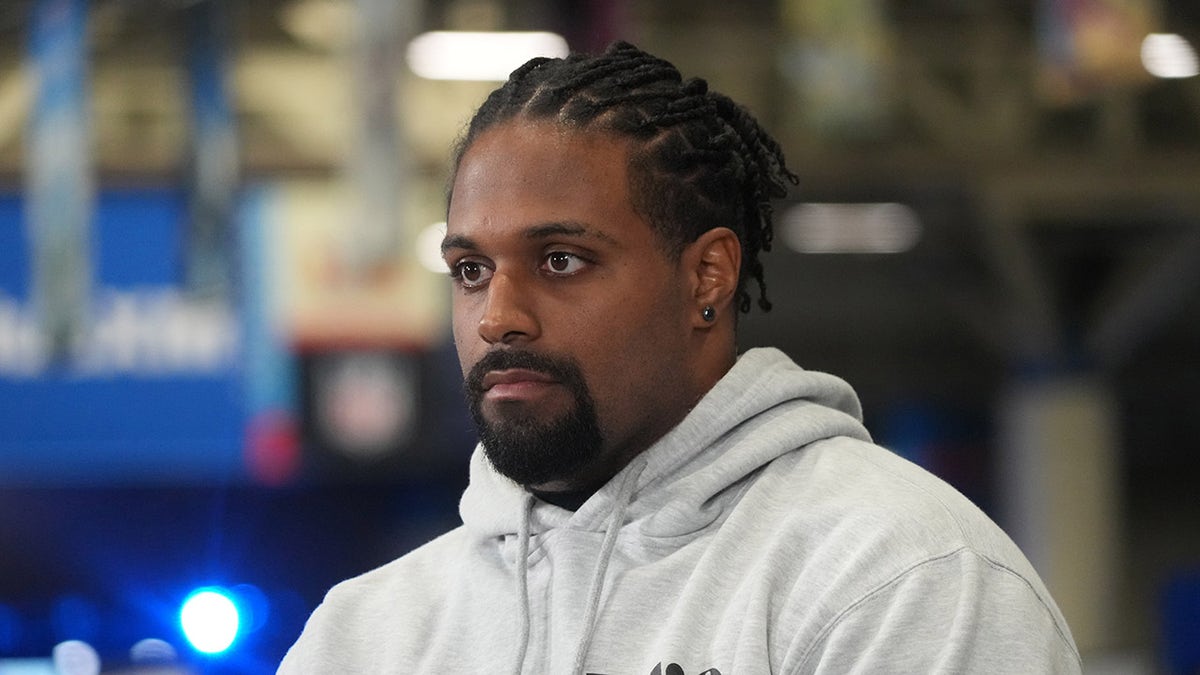 Cam Jordan sits on Radio Row