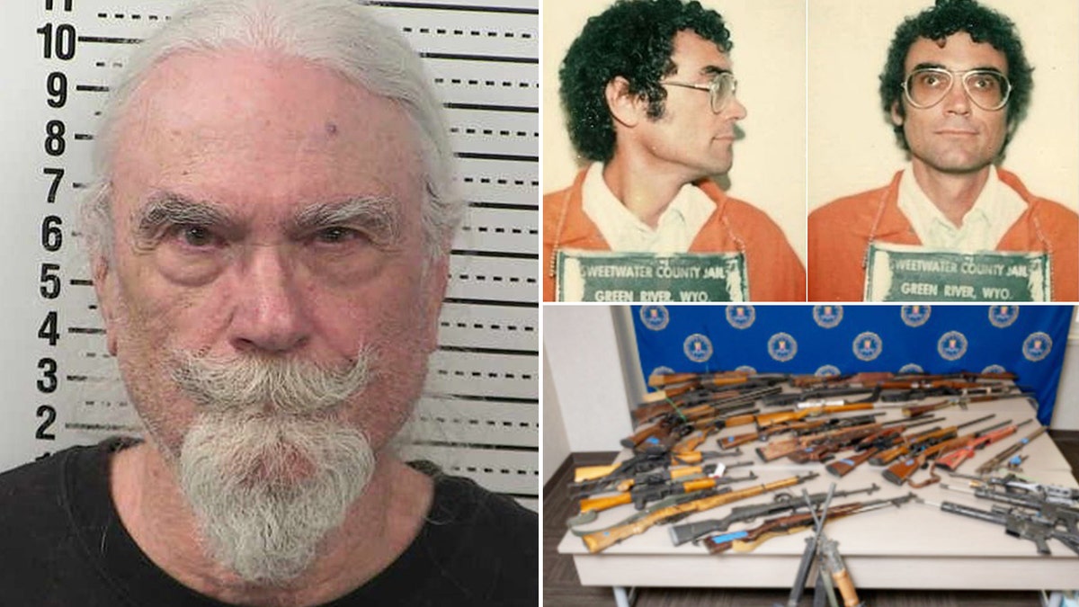 Campbell mugshot 2025, left, mugshot from 1982, and arms.