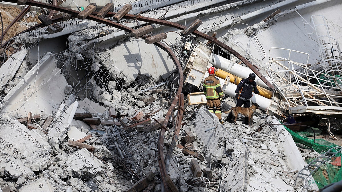 Salvage operation at a collapsed highway construction site in Cheonan