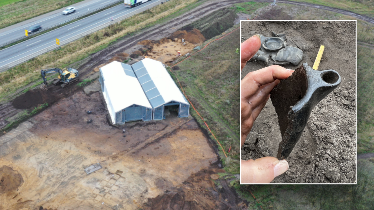 Fragmentos de capacete e antena dividida