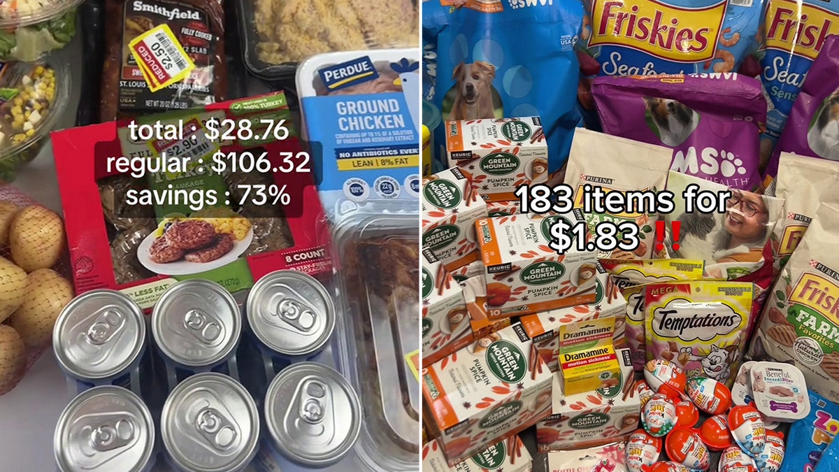 Taryn Blankenship's posts about her savings from couponing. On the left, it shows she saved 73%. On the right, it shows she got 183 items for $1.83.