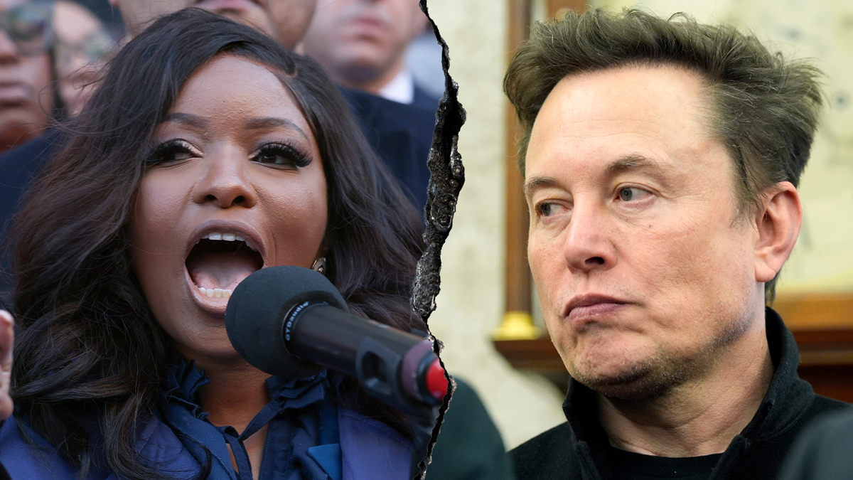 Rep. Jasmine Crocket pictured in split image with billionaire Elon Musk