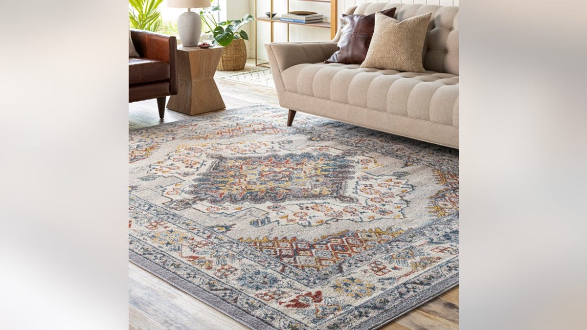 An understated oriental rug that's stain-resistant.?