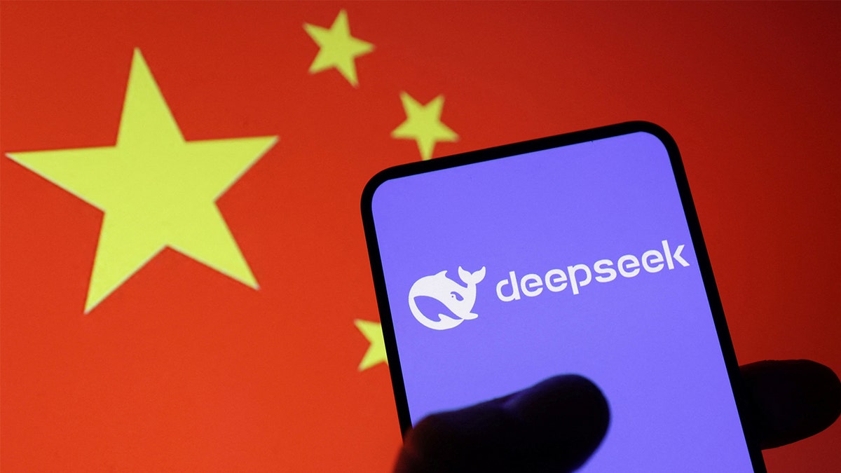 Deepsek op telefoon met China vlag achtergrondafbeelding