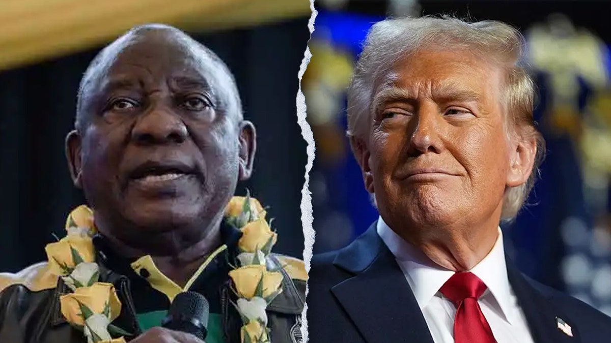 Divided photo of Ramaphosa, Trump