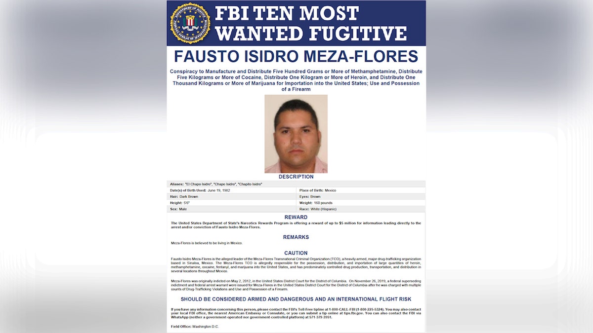 Fausto Isidro Meza-Flores wanted poster