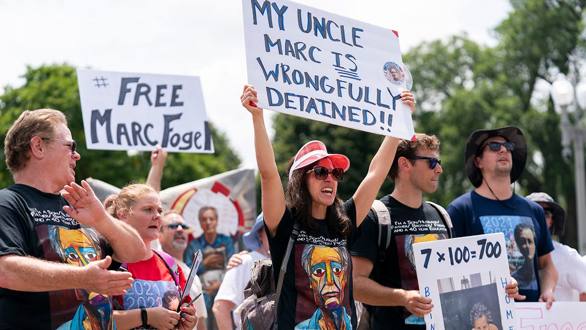 Protesters voicing support for the release of Americans detained in Russia.