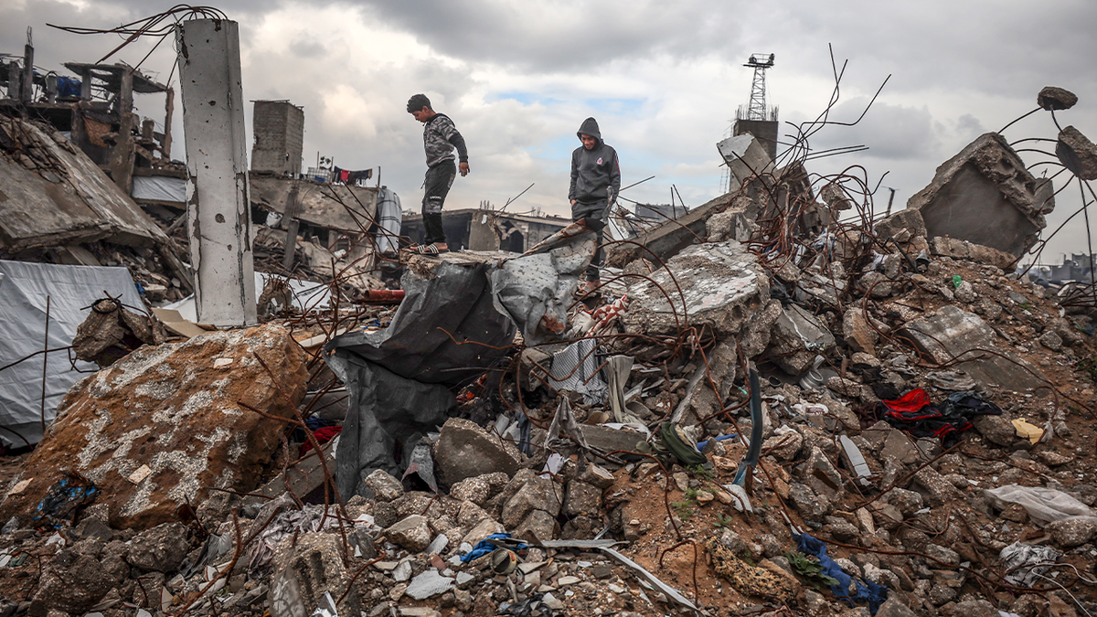 Palestinians on 12 February 2025 on rainy days, which was devastating due to Israeli air and ground attacks in Jabbaria refugee camps in the Northern Gaza Strip