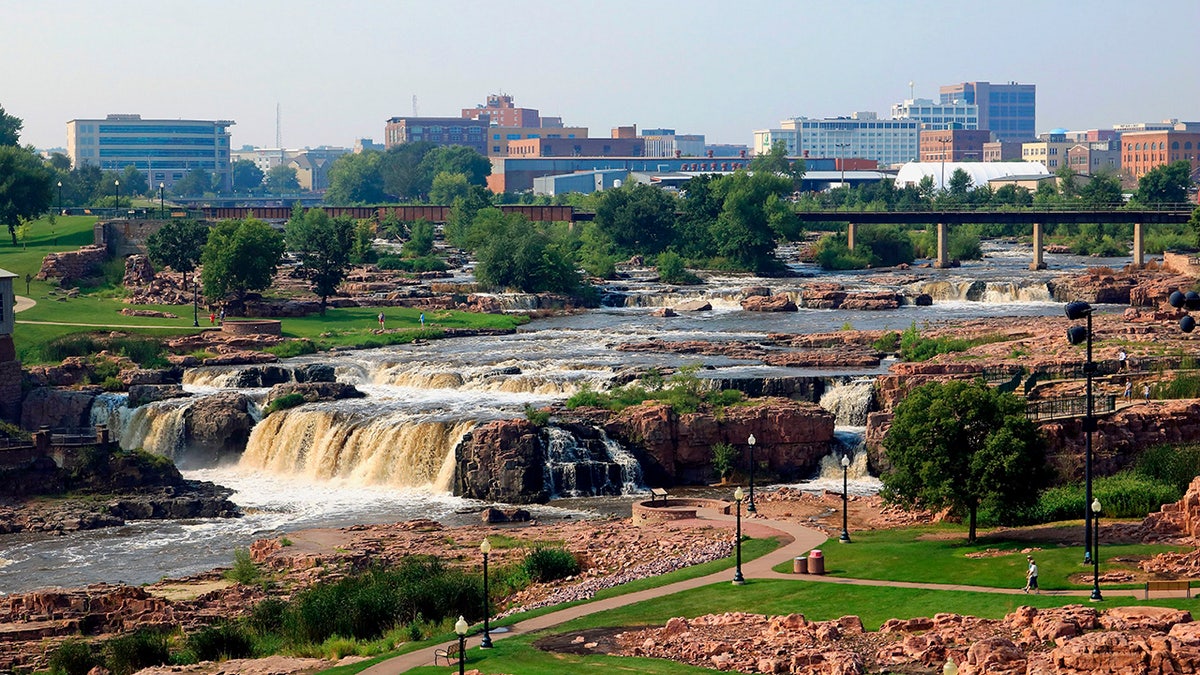 Falls Park in downtown Sioux Falls South Dakota.