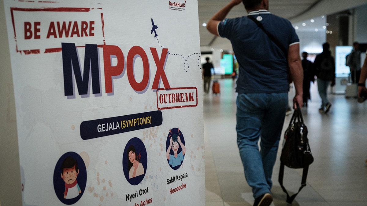 An mpox banner at indonesia airport