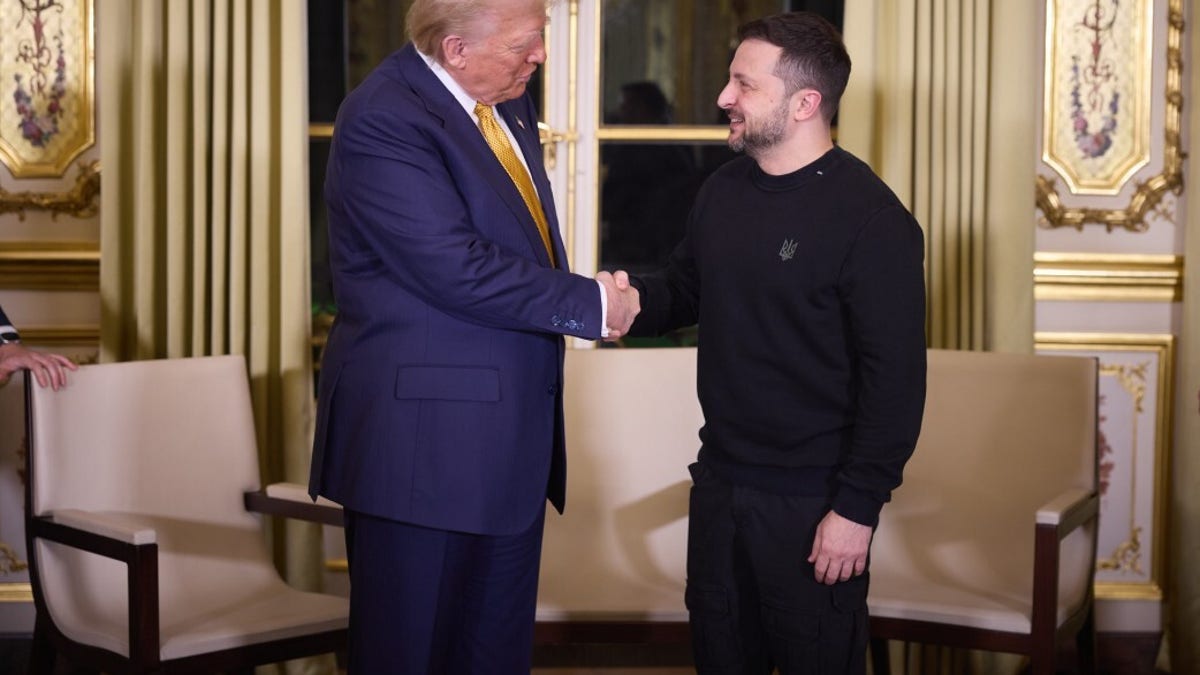 Zelenskyy and Trump shake hands in Paris palace meeting 