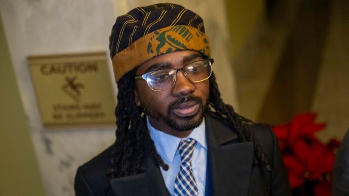 WASHINGTON, DC - DECEMBER 16: Councilmember Trayon White speaks to the media following the City Council Ad Hoc Committee voting to recommend him for expulsion amid bribery allegations in Washington, DC on December 16, 2024. (Photo by Craig Hudson for The Washington Post via Getty Images)