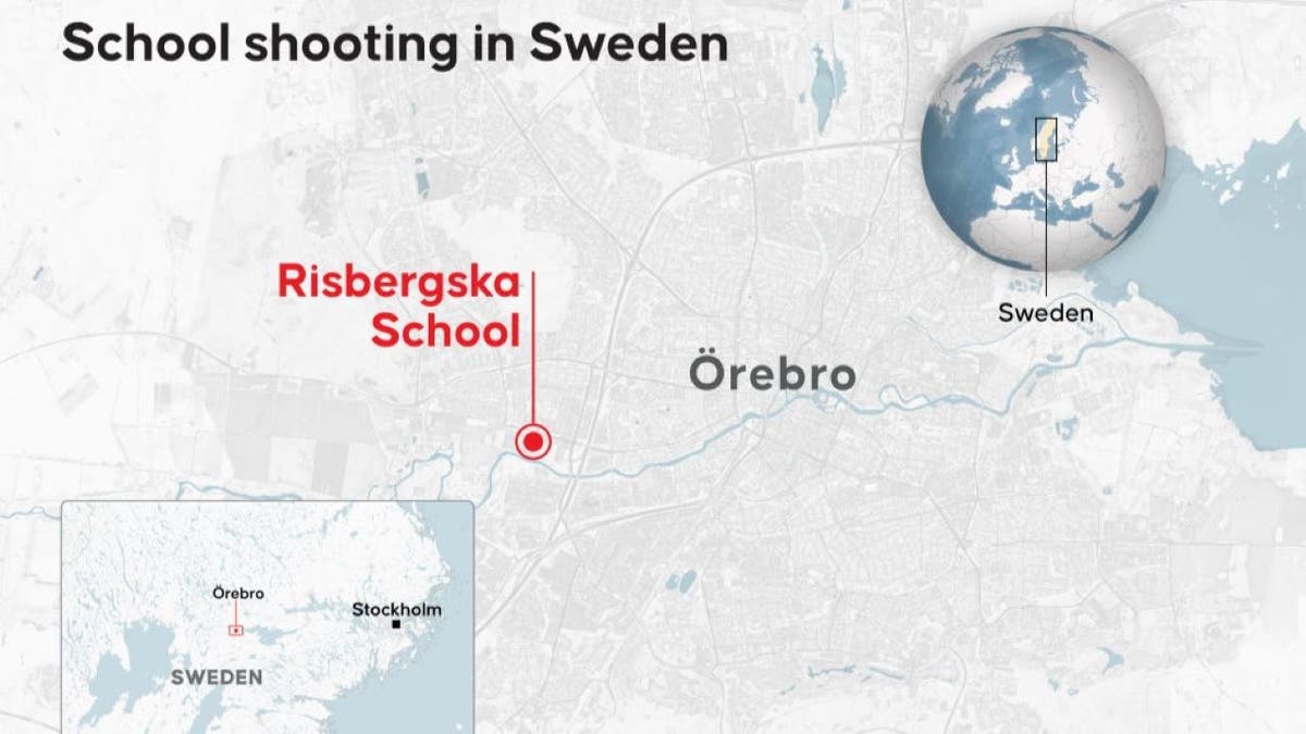 A map showing the location of the Risbergska School in Sweden. (Photo by Murat Usubali/Anadolu via Getty Images)