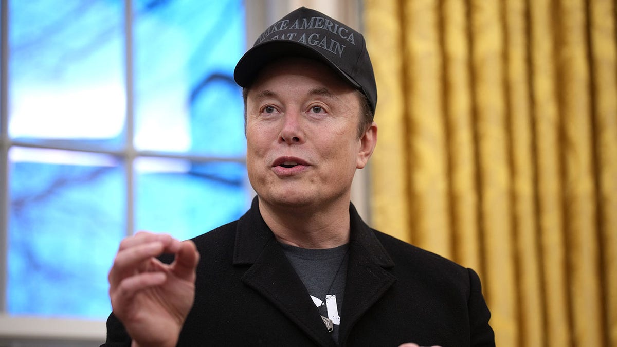 Musk in the Black Maga hat in the Oval Office