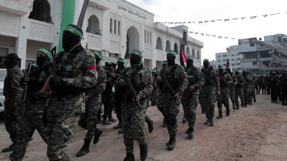 Hamas gathers in a show of strength during a parade by the terror group in Gaza on January 25th, 2025